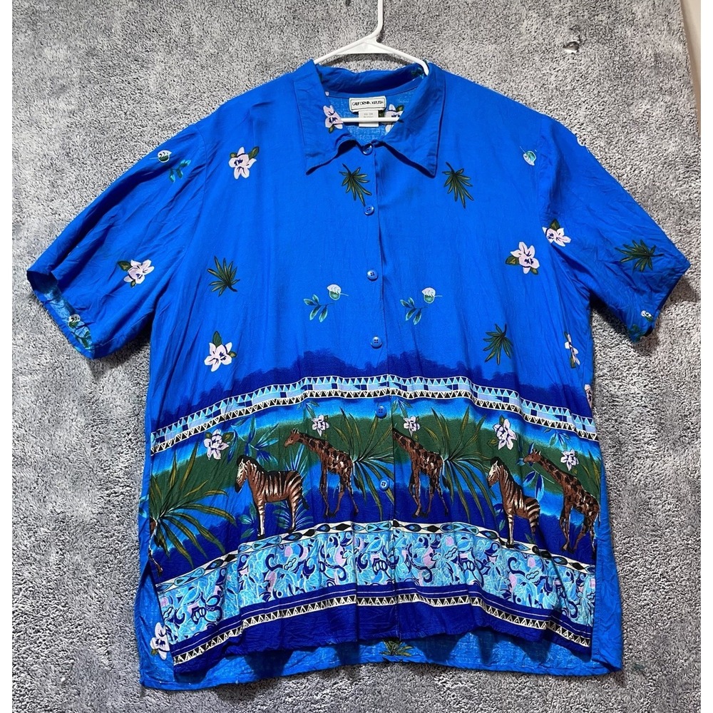 California Krush Womens Plus 3X  Button Up Shirt Safari Cruise Resort Wear